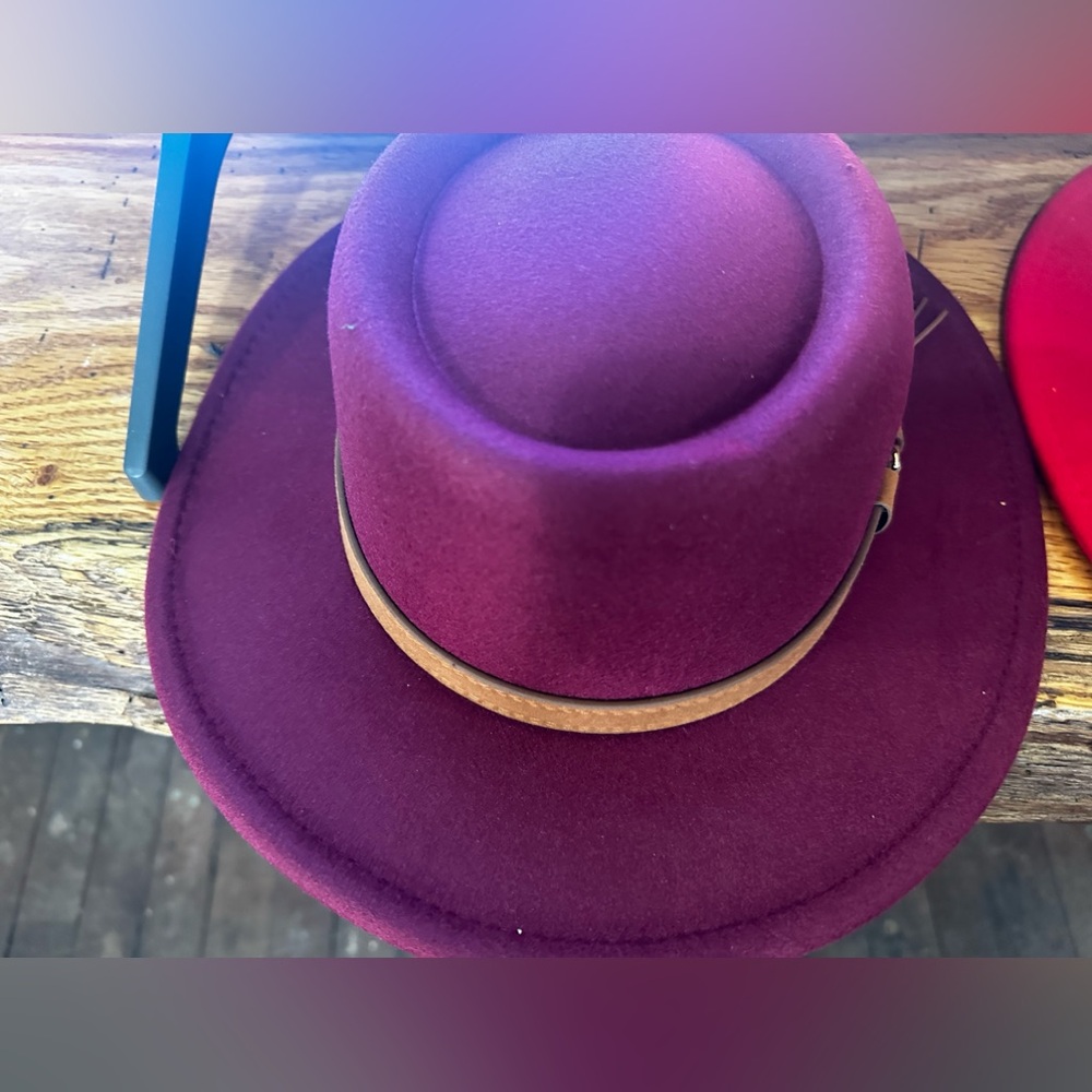 Trendy  fedora hats! Red and purple